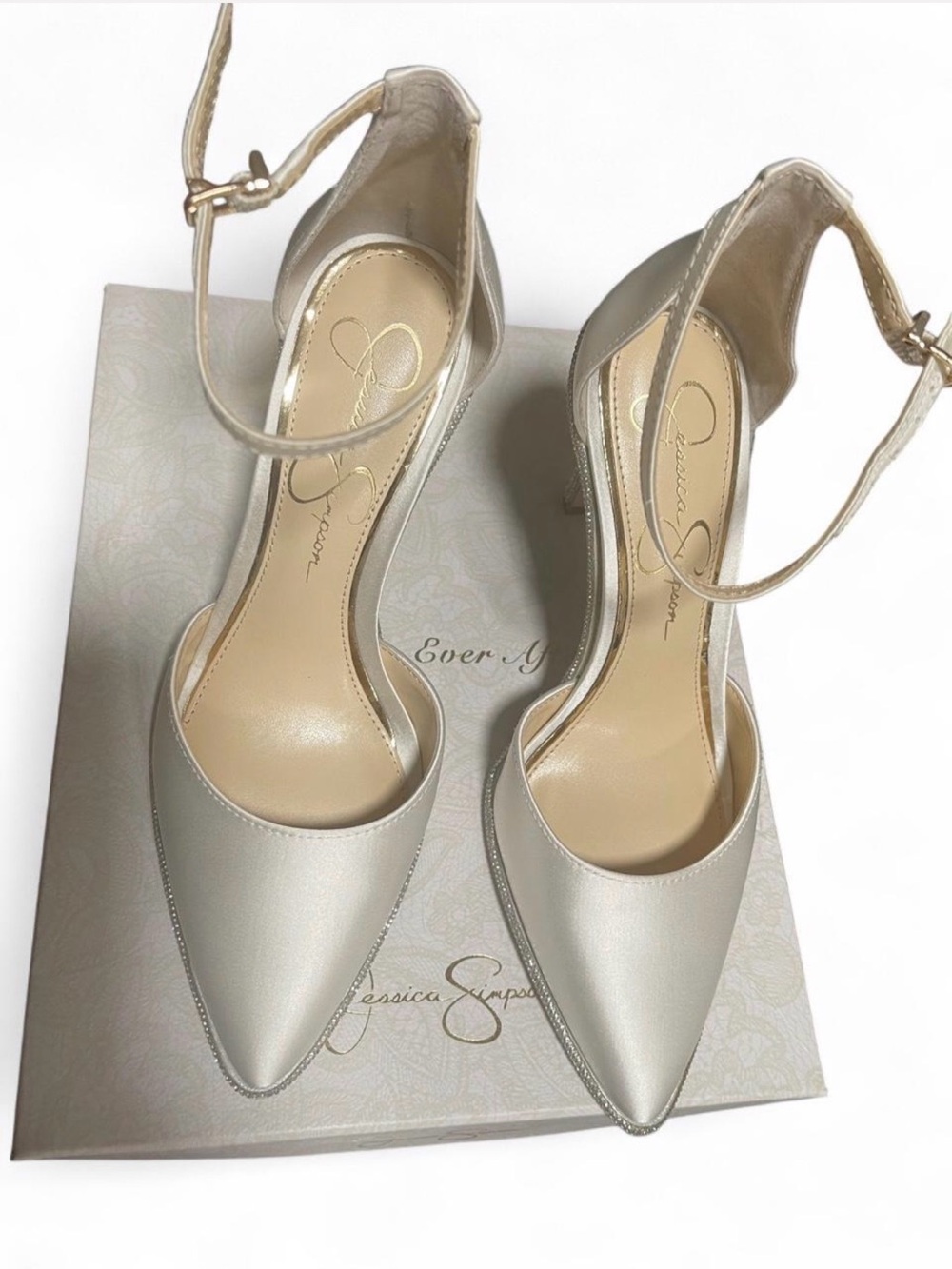 Jessica Simpson Pearl-Trim Pointed-Toe Ankle-Strap Heels